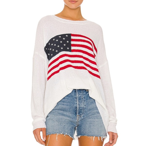 NWOT Show Me Your MuMu White American Flag Knit Sweater Large - Picture 2 of 5